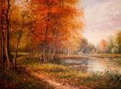 oil painting-fall hudson river